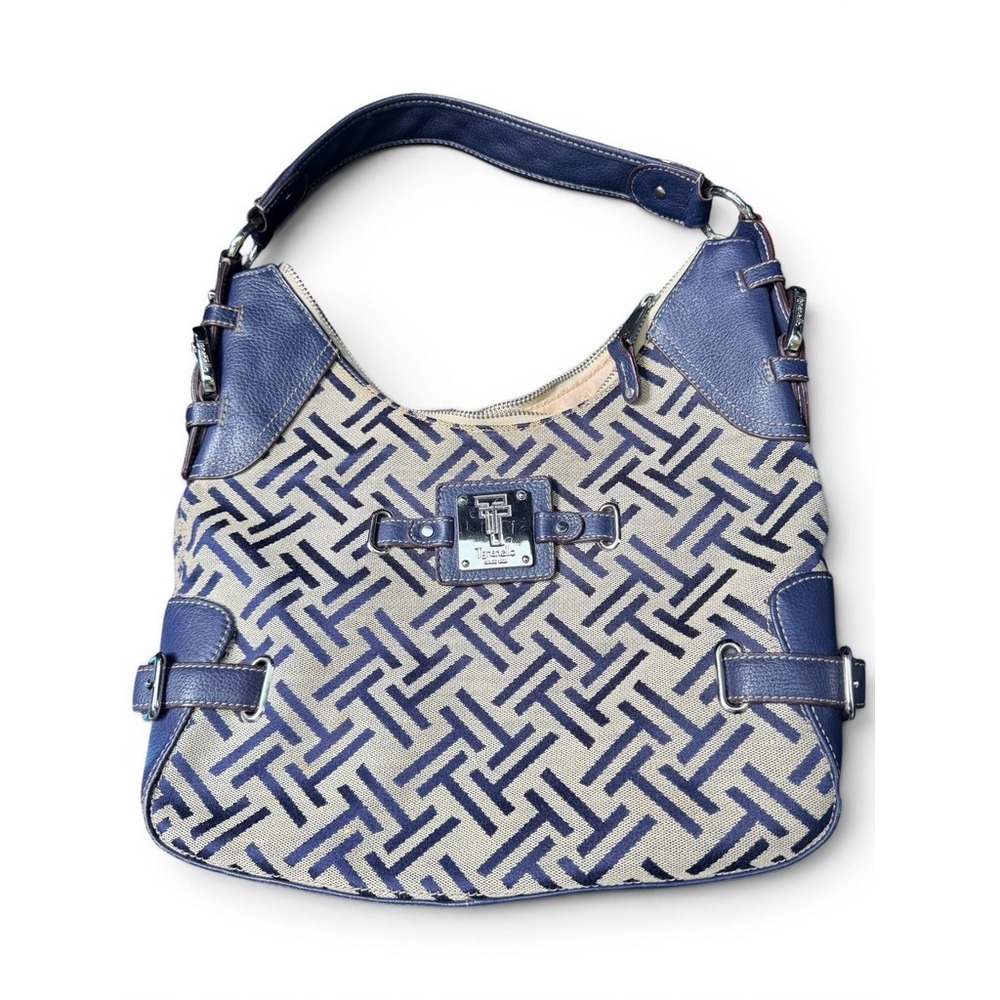 Tignanello Hobo‎ Bag Womens Navy Canvas Logo Y2K Vintage Classic